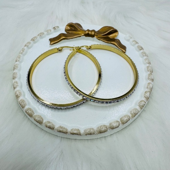 Women's Sparkly Gold Hoop Earrings - Picture 5 of 5